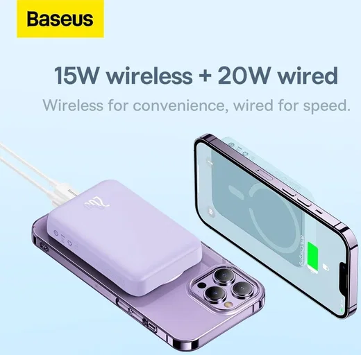 Baseus Megattach 10.000 mAh Powerbank Compact Met MagSafe Paars 20W afbeelding 5