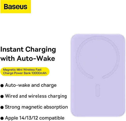 Baseus Megattach 10.000 mAh Powerbank Compact Met MagSafe Paars 20W afbeelding 3