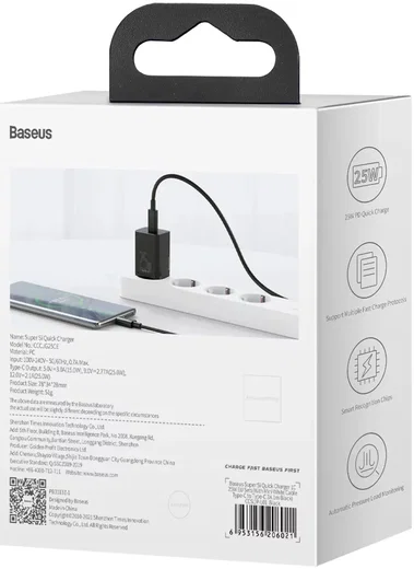 Baseus Super-Si USB-C Snellader Quick Charge 25W Zwart afbeelding 9