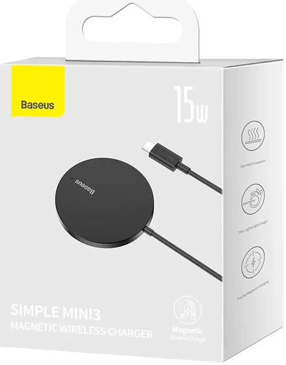 Baseus Simple Mini3 MagSafe Draadloze Oplader Fast Charge 15W Zwart afbeelding 5