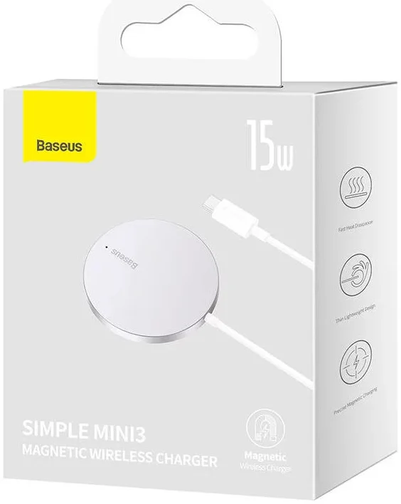Baseus Simple Mini3 MagSafe Draadloze Oplader Fast Charge 15W Zilver afbeelding 5