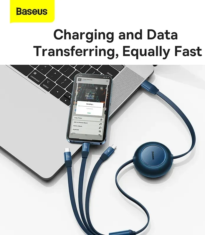Baseus 3-in-1 Kabel USB-C naar Micro-USB / USB-C / Lightning 1.1M Paars afbeelding 4