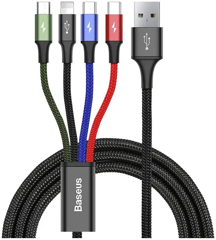 Baseus USB 4-in-1 Kabel met Micro-USB /2x USB-C / Lightning 1.2M Zwart afbeelding 1