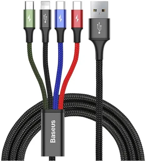 Baseus USB 4-in-1 Kabel met Micro-USB /2x USB-C / Lightning 1.2M Zwart afbeelding 1