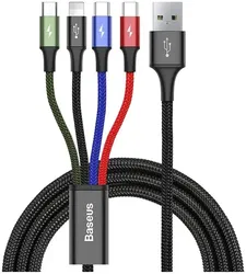 Baseus USB 4-in-1 Kabel met Micro-USB /2x USB-C / Lightning 1.2M Zwart afbeelding