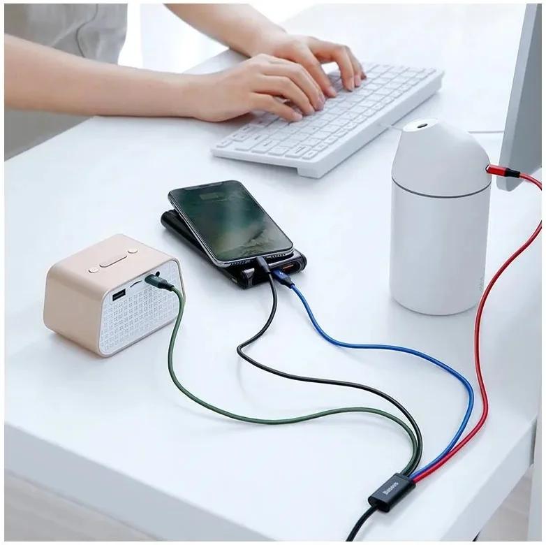 Baseus USB 4-in-1 Kabel met Micro-USB /2x USB-C / Lightning 1.2M Zwart afbeelding 4