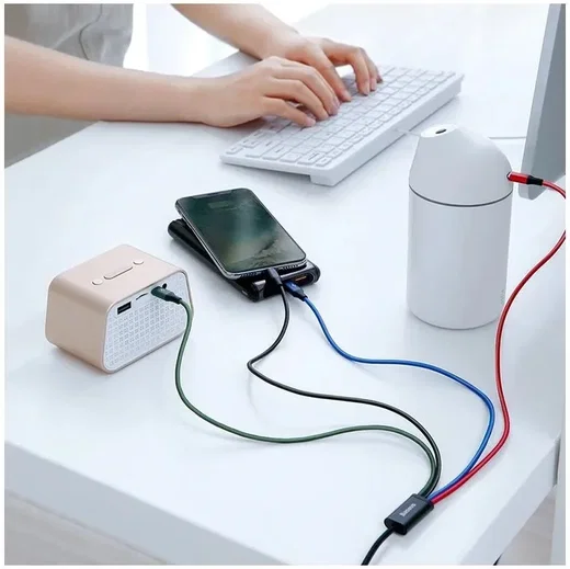 Baseus USB 4-in-1 Kabel met Micro-USB /2x USB-C / Lightning 1.2M Zwart afbeelding 4