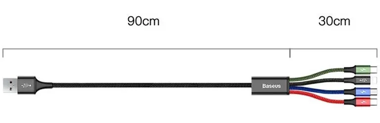 Baseus USB 4-in-1 Kabel met Micro-USB /2x USB-C / Lightning 1.2M Zwart afbeelding 6