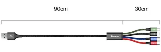 Baseus USB 4-in-1 Kabel met Micro-USB /2x USB-C / Lightning 1.2M Zwart afbeelding 6