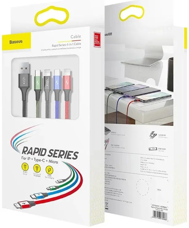 Baseus USB 4-in-1 Kabel met Micro-USB /2x USB-C / Lightning 1.2M Zwart afbeelding 7