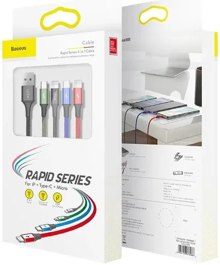 Baseus USB 4-in-1 Kabel met Micro-USB /2x USB-C / Lightning 1.2M Zwart afbeelding 7