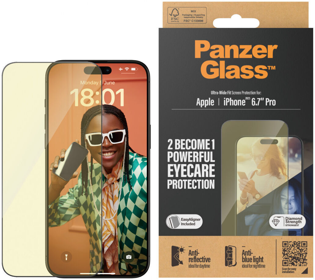 PanzerGlass EyeCare Ultra-Wide iPhone 15 Pro Max Screen Protector EasyAligner afbeelding 2