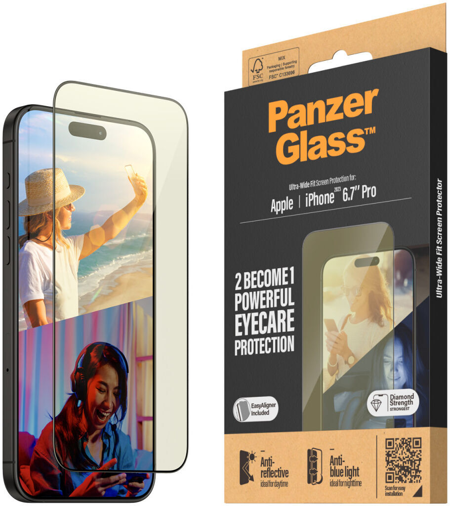 PanzerGlass EyeCare Ultra-Wide iPhone 15 Pro Max Screen Protector EasyAligner afbeelding 1