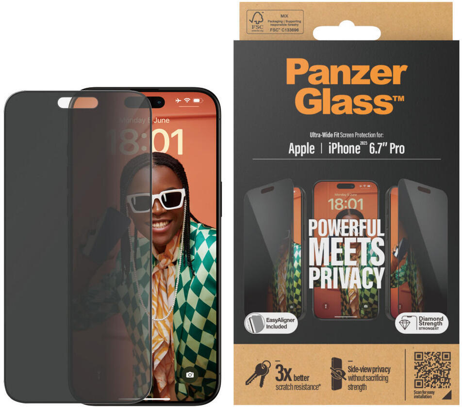 PanzerGlass Ultra-Wide iPhone 15 Pro Max Privacy Glass EasyAligner afbeelding 2