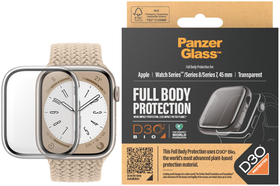 PanzerGlass Full Protect D3O Apple Watch 7/8/9 45MM Hoesje Transparant afbeelding 1