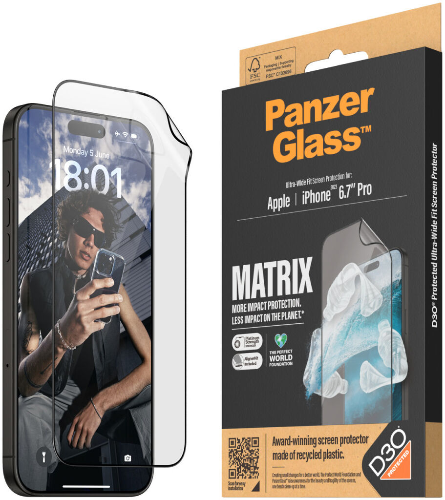 PanzerGlass Matrix D3O Ultra-Wide iPhone 15 Pro Max Protector Aligner afbeelding 1