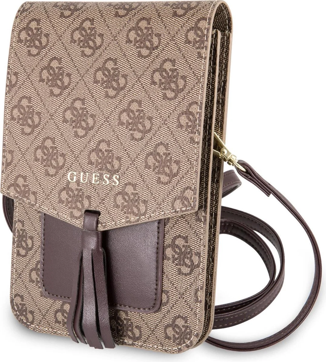 Guess Crossbody Telefoontasje Cube Logo Schoudertasje Brown afbeelding 1
