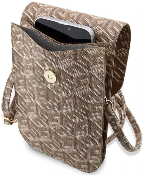 Guess Crossbody Telefoontasje Cube Logo Schoudertasje Bruin afbeelding 4