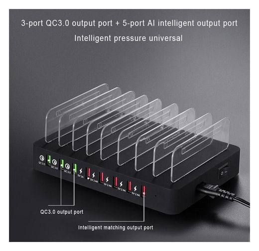 Universeel 110W Oplaad Station 8 Poort USB Oplader met Quick Charge afbeelding 3