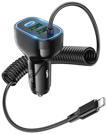 Hoco NZ11A 30W PD Autolader met Ingebouwde Lightning Kabel Zwart afbeelding 1