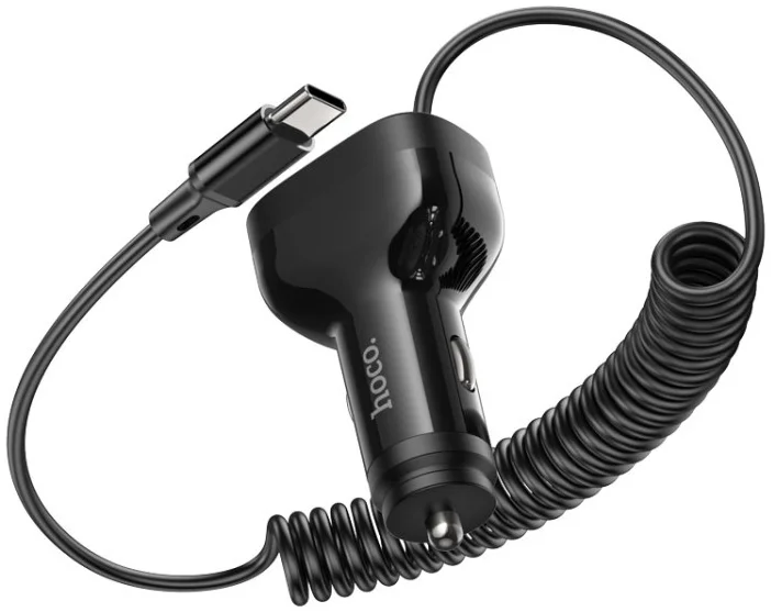 Hoco NZ11A 30W PD Autolader met Ingebouwde USB-C Kabel Zwart afbeelding 2