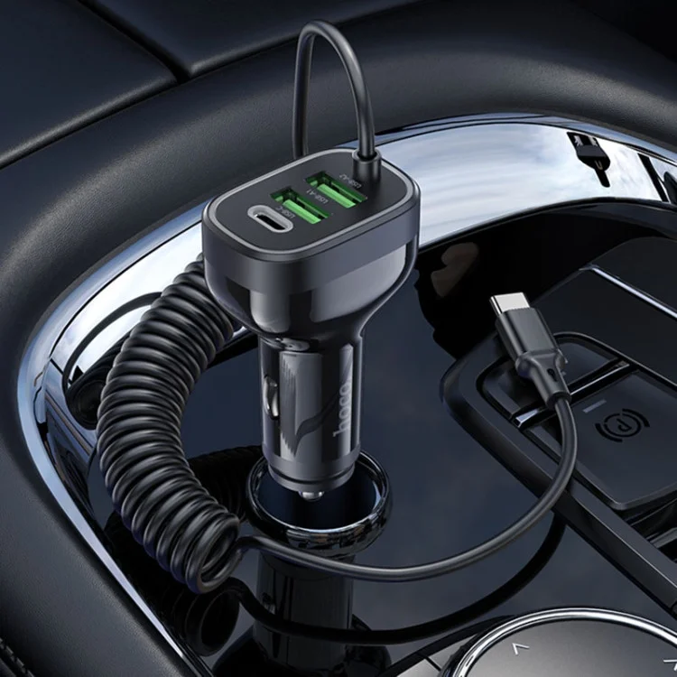 Hoco NZ11A 30W PD Autolader met Ingebouwde USB-C Kabel Zwart afbeelding 3