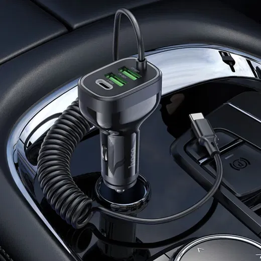 Hoco NZ11A 30W PD Autolader met Ingebouwde USB-C Kabel Zwart afbeelding 3