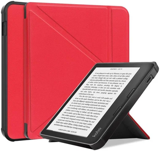 Kobo Libra Colour / Libra 2 Hoes Origami Book Case met Standaard Rood afbeelding 1