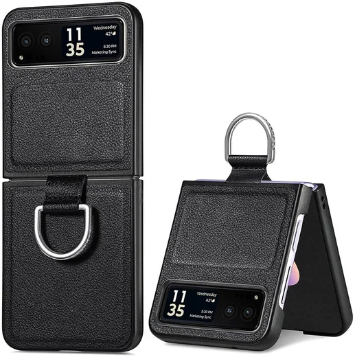 Motorola Razr 40 Hoesje met Kunstleer Coating Back Cover Zwart afbeelding 1