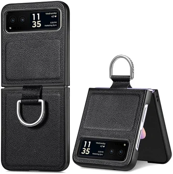 Motorola Razr 40 Hoesje met Kunstleer Coating Back Cover Zwart