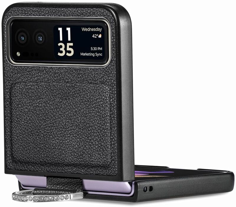 Motorola Razr 40 Hoesje met Kunstleer Coating Back Cover Zwart afbeelding 7