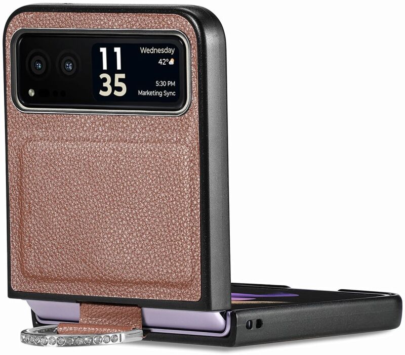 Motorola Razr 40 Hoesje met Kunstleer Coating Back Cover Bruin afbeelding 7