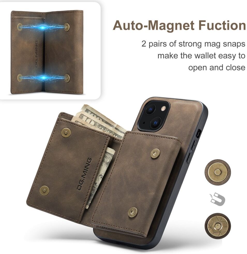 DG Ming Apple iPhone 15 Hoesje met Magnetische Kaarthouder Coffee afbeelding 2