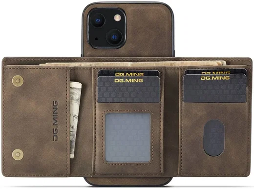 DG Ming Apple iPhone 15 Hoesje met Magnetische Kaarthouder Coffee afbeelding 4