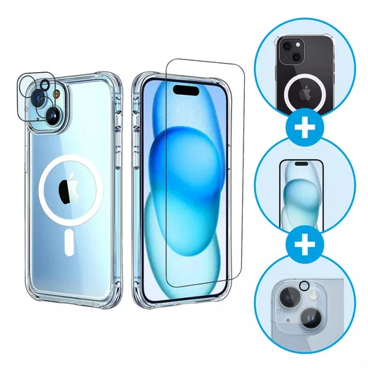 Apple iPhone 15 Magsafe Hoesje + Screen Protector + Camera Protector afbeelding 1