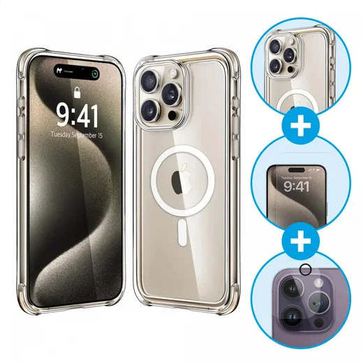 iPhone 15 Pro Magsafe Hoesje + Screen Protector + Camera Protector afbeelding 2