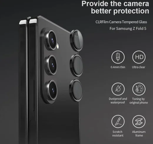 Nillkin Samsung Galaxy Z Fold 5 Camera Protector Tempered Glass Zwart afbeelding 5
