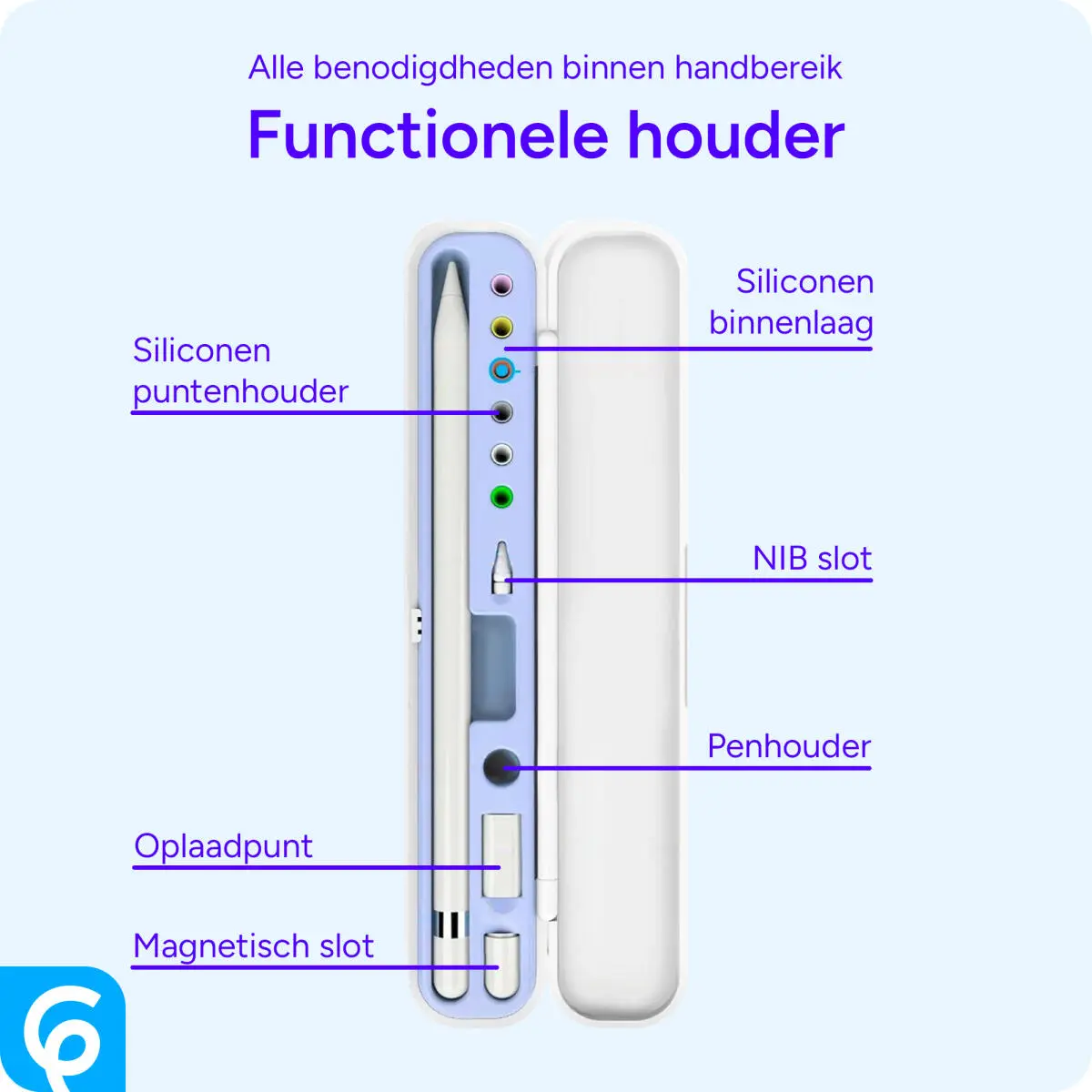 Penhouder voor Apple Pencil (1e & 2e Gen) Buddi Wave en Buddi Flow (2) Paars afbeelding 3