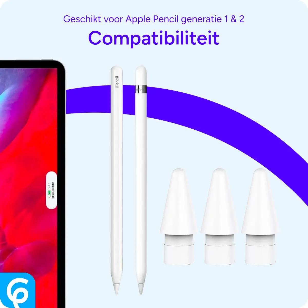 Replacement Tips voor Apple Pencil 1 / 2 Wit 3 Stuks afbeelding 2