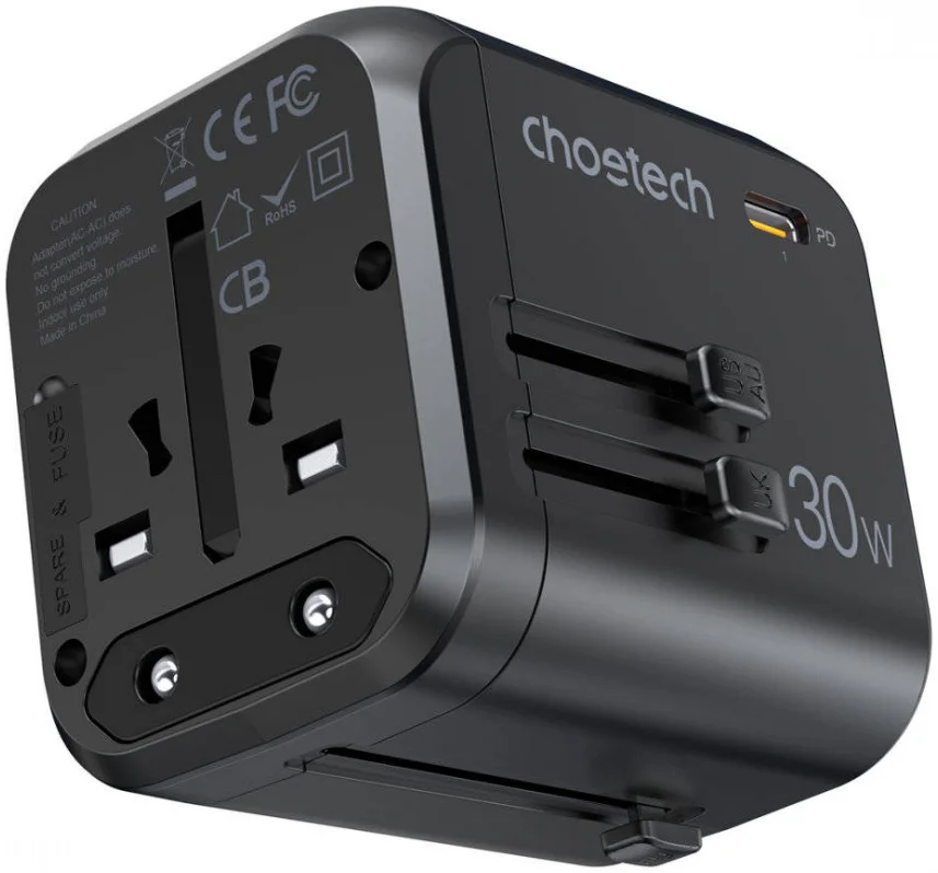 Choetech PD30W USB-C Universele Reislader Wereldstekker Zwart afbeelding 4