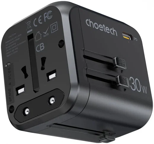 Choetech PD30W USB-C Universele Reislader Wereldstekker Zwart afbeelding 4