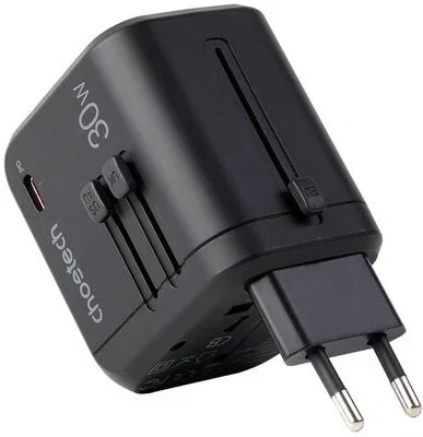 Choetech PD30W USB-C Universele Reislader Wereldstekker Zwart afbeelding 1