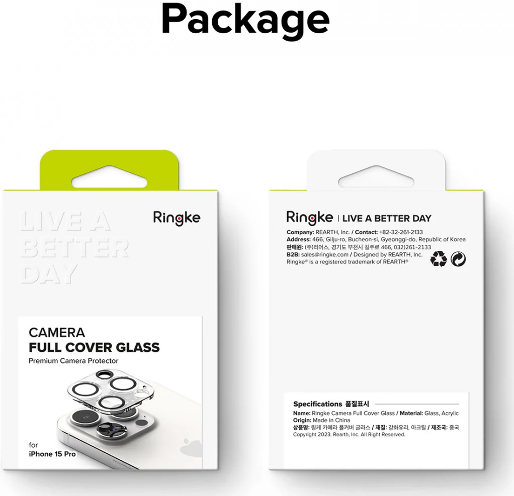 Ringke Full Cover Glass iPhone 15 Pro Camera Protector Glas (2-Pack) afbeelding 14
