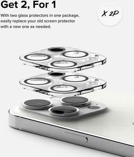 Ringke Full Cover Glass iPhone 15 Pro Camera Protector Glas (2-Pack) afbeelding 7