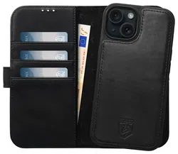 Rosso Elite iPhone 15 Hoesje MagSafe Book Case Echt Leer Zwart afbeelding