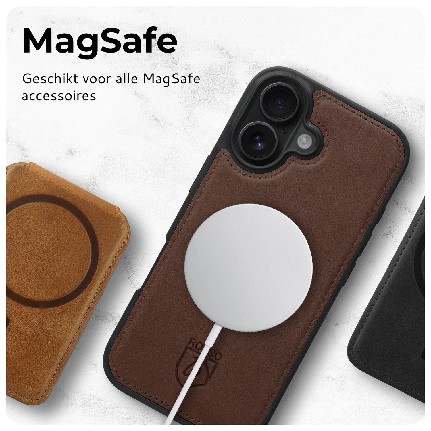 Rosso Elite iPhone 15 Hoesje MagSafe Book Case Echt Leer Bruin afbeelding 8