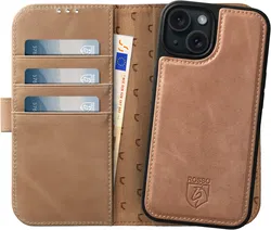 Rosso Elite iPhone 15 Hoesje MagSafe Book Case Echt Leer Lichtbruin afbeelding
