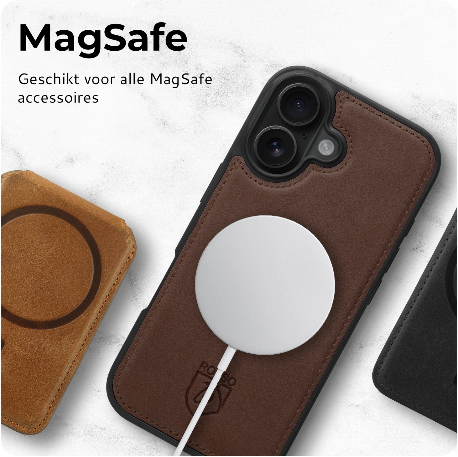 Rosso Elite iPhone 15 Plus Hoesje MagSafe Book Case Leer Bruin afbeelding 8