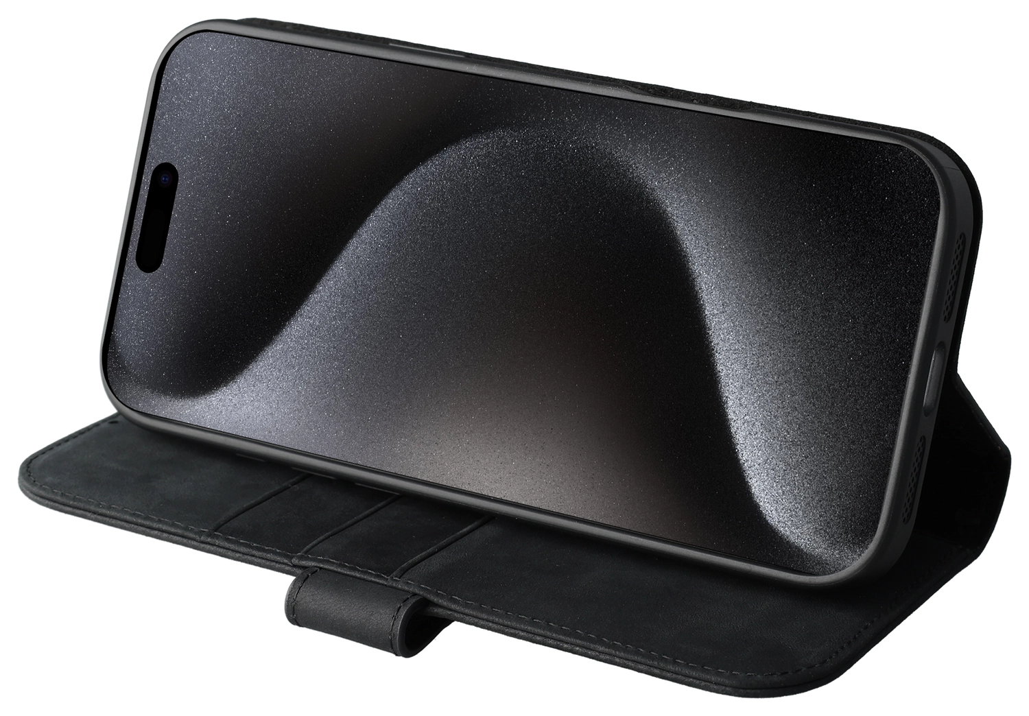 Rosso Elite iPhone 15 Pro Hoesje MagSafe Book Case Leer Zwart afbeelding 12