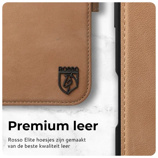 Rosso Elite iPhone 15 Pro Max Hoesje MagSafe Book Case Leer Lichtbruin afbeelding 5